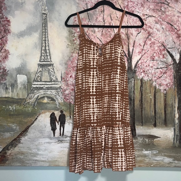 Garconne Vintage 80's Brown and Cream Sleeveless Tie Front Dress size S EUC - Picture 1 of 9